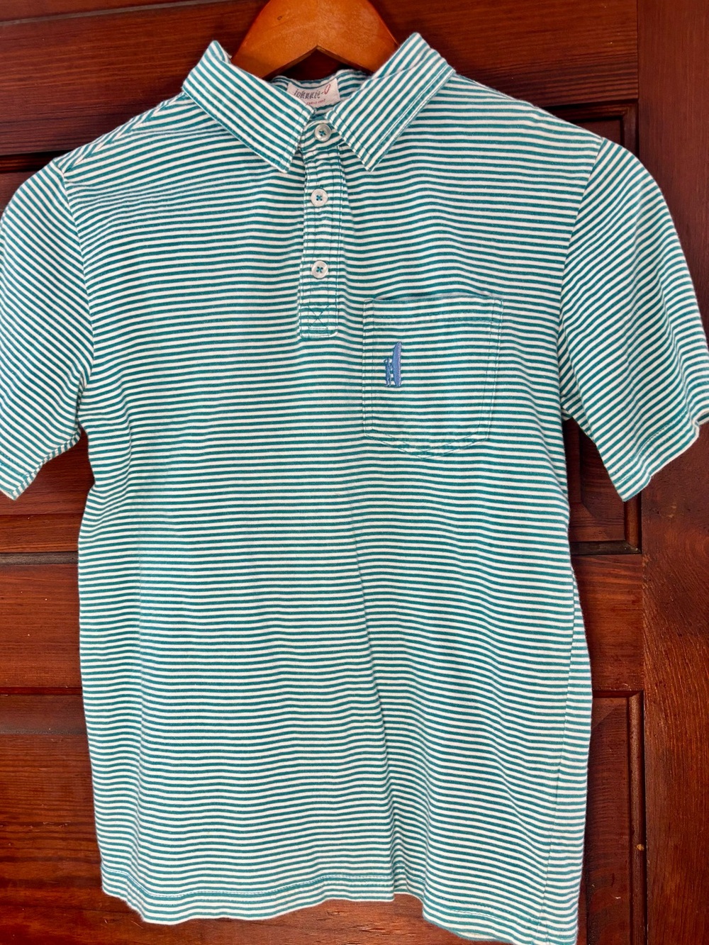 Johnnie-O Youth Lagoon/Wht Striped Polo "Original Jr." line Size 10